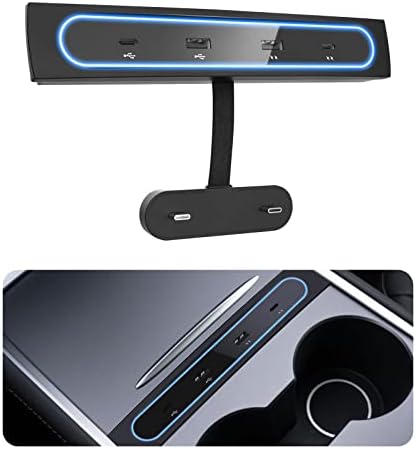 VIJIM CAR מטען USB MULTI יציאה לשנת 2021 2022 2023 טסלה דגם 3/y | רכזת USB של טסלה עם אור LED כחול | טסלה